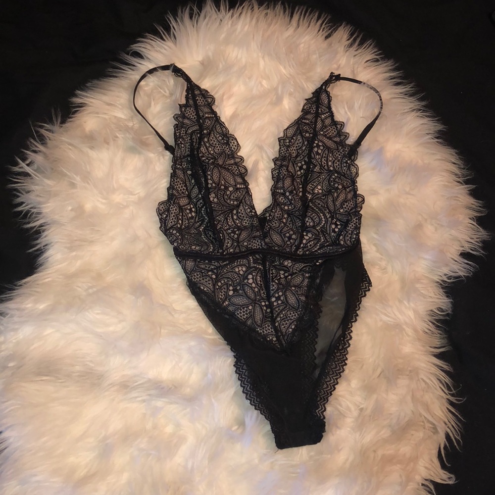 Shear lace teddy bodysuit